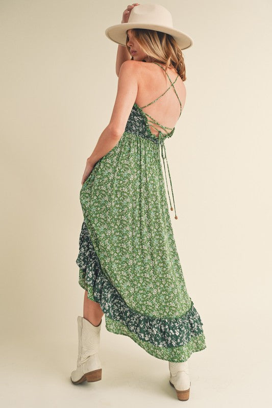 AEMI & Co. Floral Backless Boho Deeane Dress with Flare Skirt