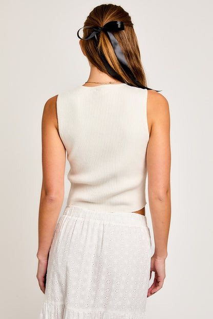 LE LIS Satin Bow Detail Sleeveless Sweater Top