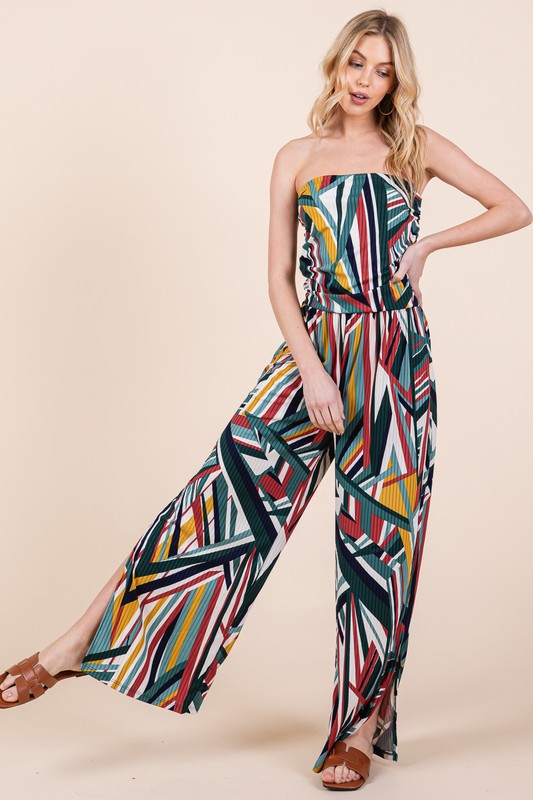 ORANGE FARM CLOTHING Printed Wide Leg Jumpsuit with Pockets