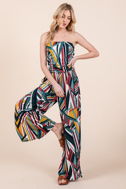 ORANGE FARM CLOTHING Printed Wide Leg Jumpsuit with Pockets