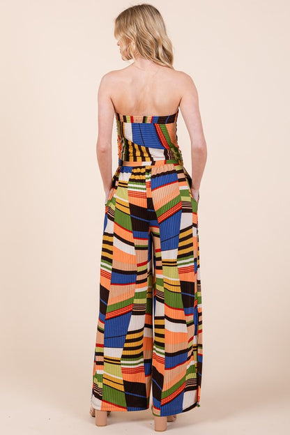 ORANGE FARM CLOTHING Printed Wide Leg Jumpsuit with Pockets