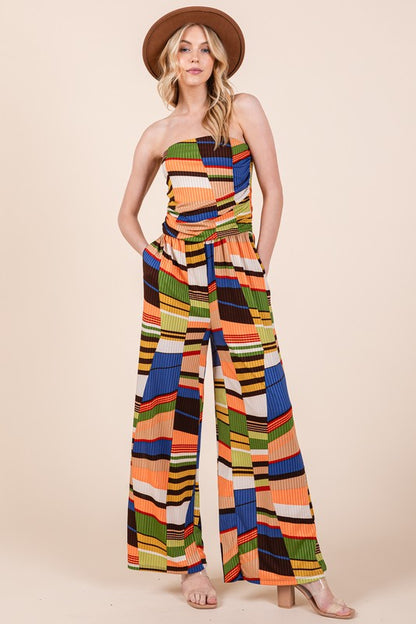 ORANGE FARM CLOTHING Printed Wide Leg Jumpsuit with Pockets