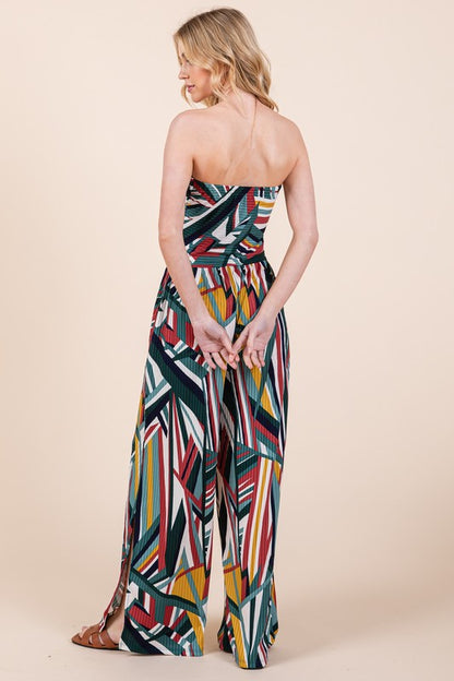 ORANGE FARM CLOTHING Printed Wide Leg Jumpsuit with Pockets