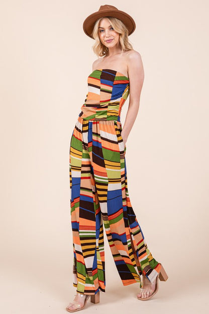 ORANGE FARM CLOTHING Printed Wide Leg Jumpsuit with Pockets