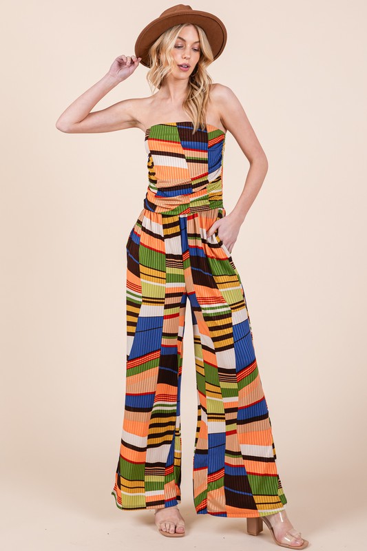 ORANGE FARM CLOTHING Printed Wide Leg Jumpsuit with Pockets