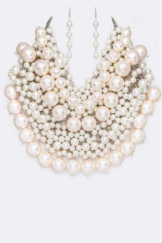 LA JEWELRY PLAZA Zillion Pearls Statement Necklace Set