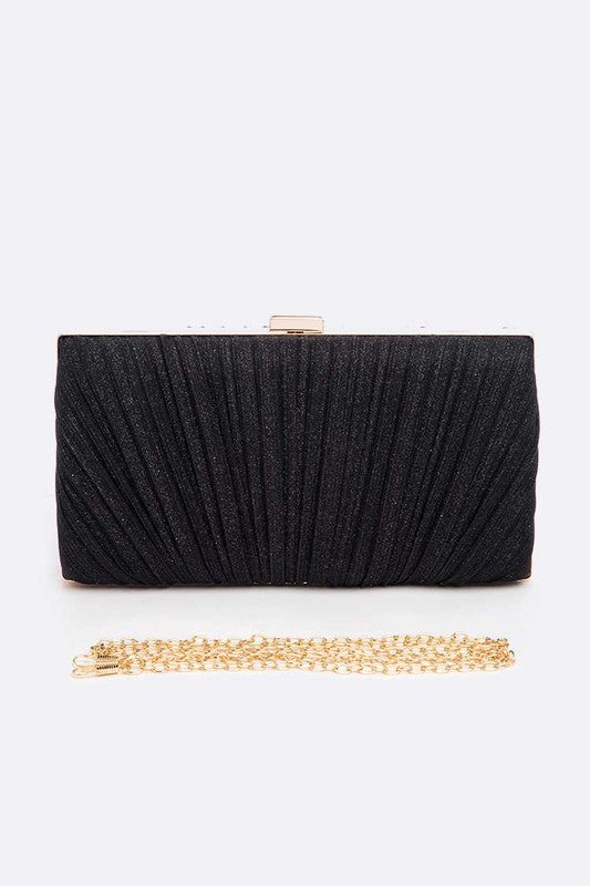 LA PLAZA Metallic Pleated Bridal Party Box Clutch