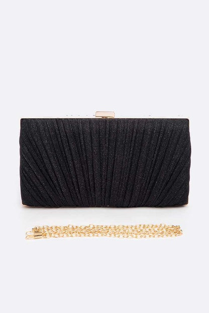 LA PLAZA Metallic Pleated Bridal Party Box Clutch