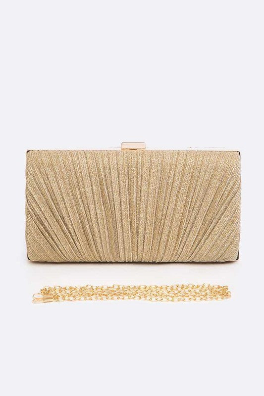 LA PLAZA Metallic Pleated Bridal Party Box Clutch