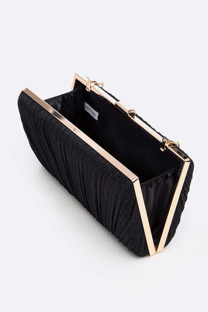 LA PLAZA Metallic Pleated Bridal Party Box Clutch