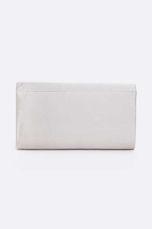 LA JEWELRY Crystal Accent Satin Pleated Clutch Bag