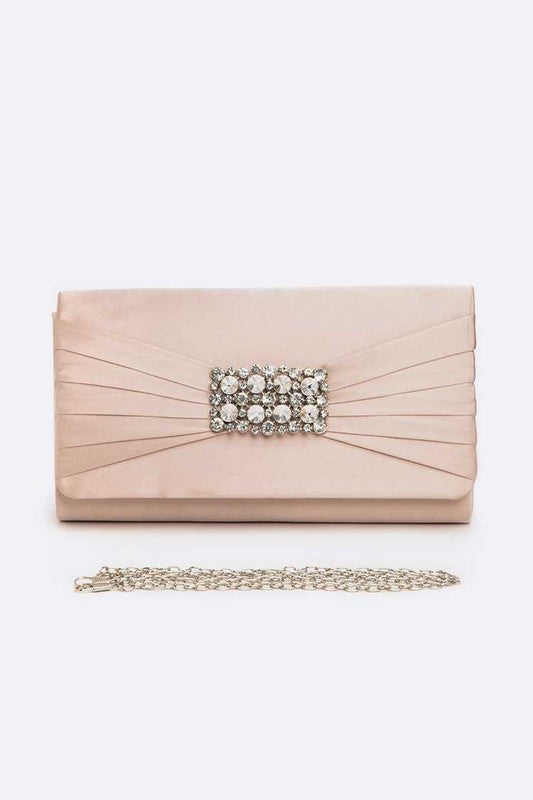 LA JEWELRY Crystal Accent Satin Pleated Clutch Bag