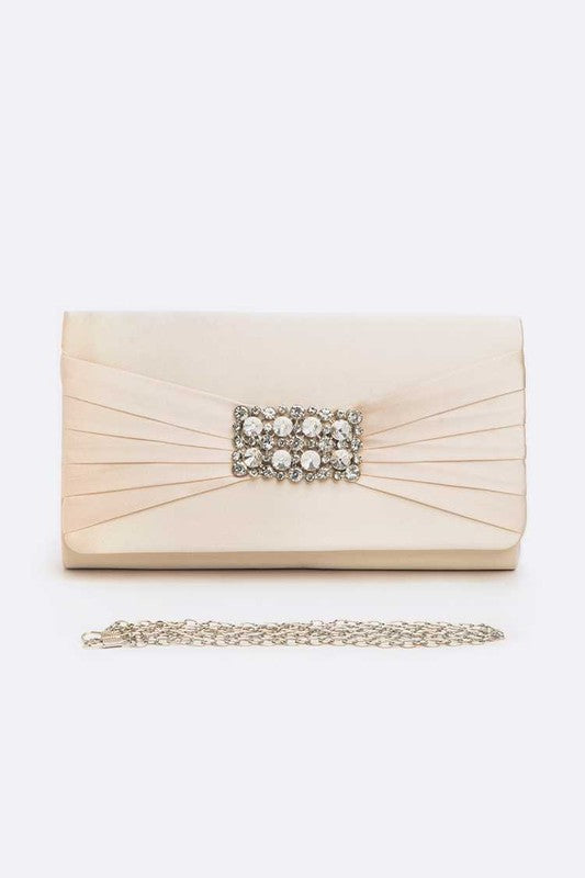 LA JEWELRY Crystal Accent Satin Pleated Clutch Bag