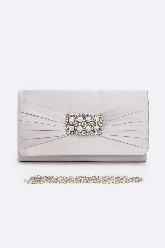 LA JEWELRY Crystal Accent Satin Pleated Clutch Bag