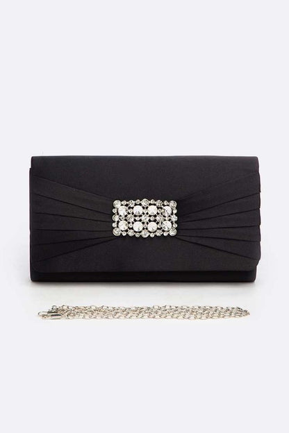 LA JEWELRY Crystal Accent Satin Pleated Clutch Bag