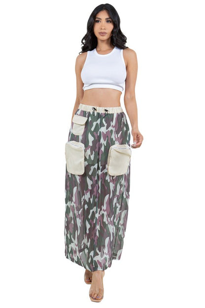 BY CLAUDE Fashion Camouflage Maxi Cargo Skirt