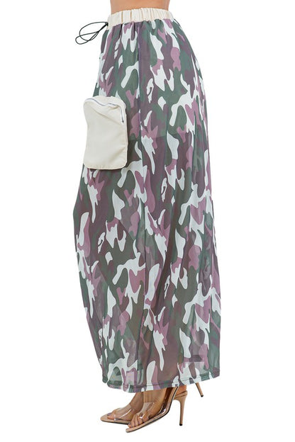 BY CLAUDE Fashion Camouflage Maxi Cargo Skirt