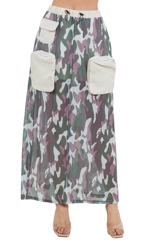 BY CLAUDE Fashion Camouflage Maxi Cargo Skirt