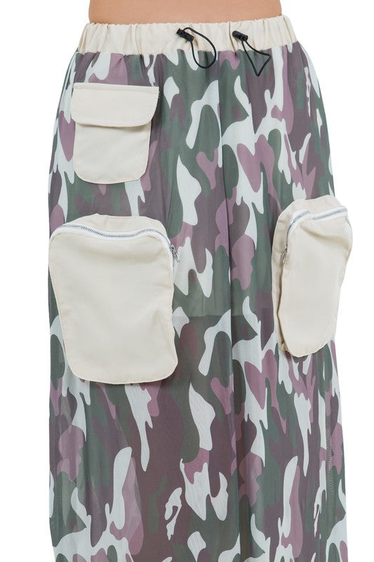 BY CLAUDE Fashion Camouflage Maxi Cargo Skirt