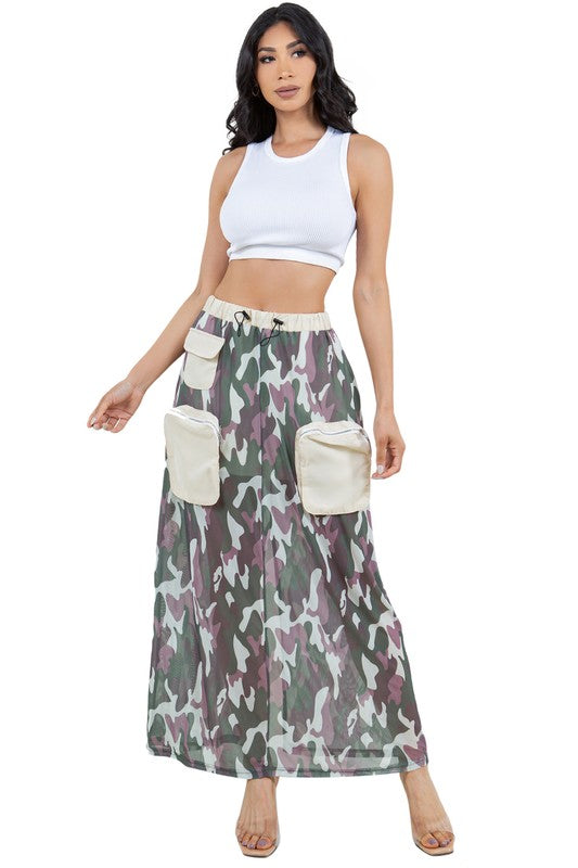 BY CLAUDE Fashion Camouflage Maxi Cargo Skirt