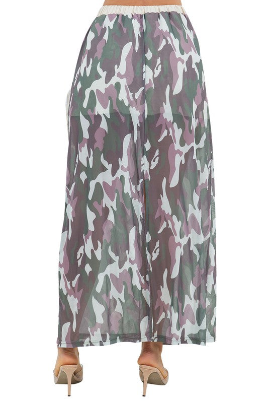 BY CLAUDE Fashion Camouflage Maxi Cargo Skirt