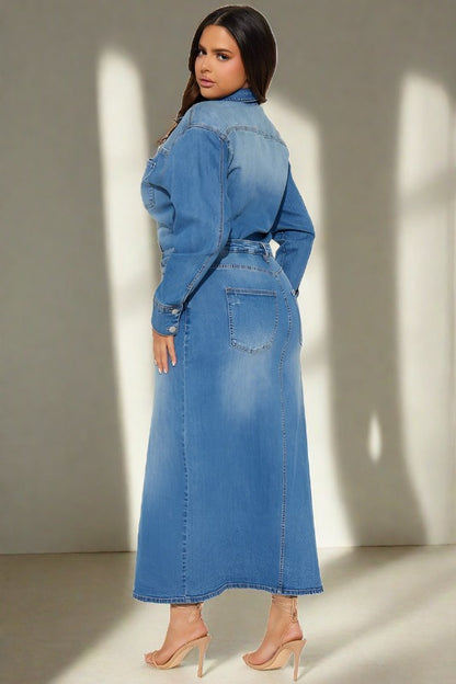 BY CLAUDE Collard Split-front Maxi Denim Dress