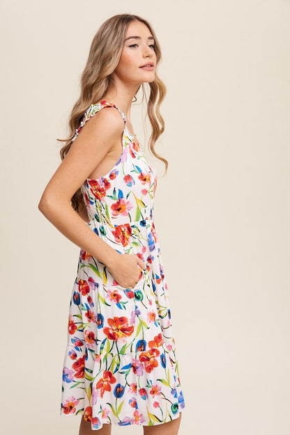 Listicle Women's Casual Flower Print Square Neck Tank Sundress