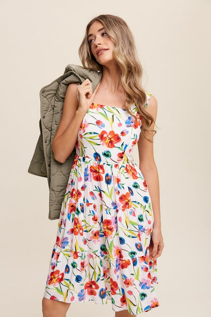 Listicle Women's Casual Flower Print Square Neck Tank Sundress