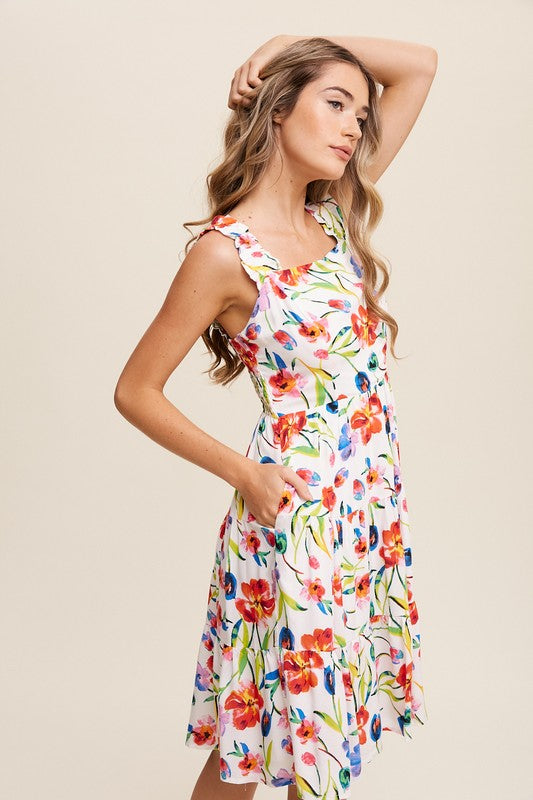 Listicle Women's Casual Flower Print Square Neck Tank Sundress