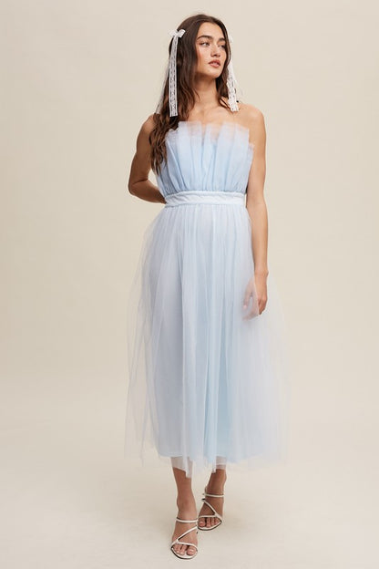 Listicle Women's Elegant Maxi  Cocktail Tull Dress with Paper Bag Frill Tulle