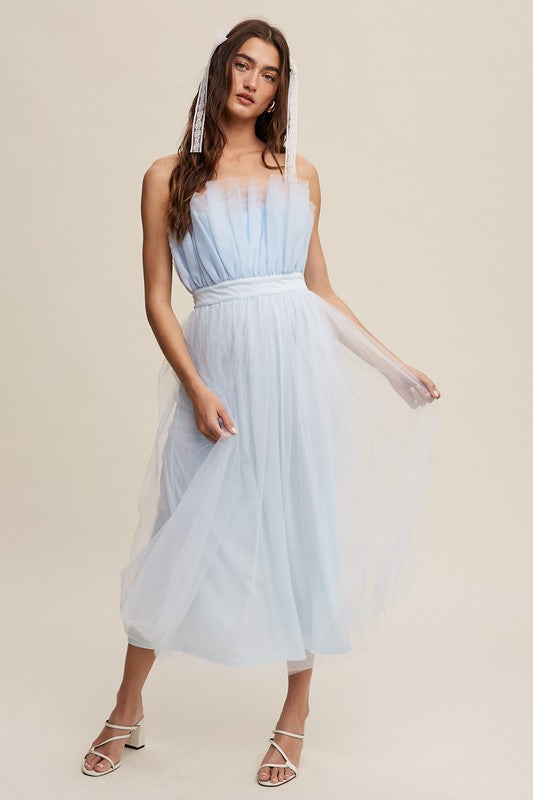 Listicle Women's Elegant Maxi  Cocktail Tull Dress with Paper Bag Frill Tulle