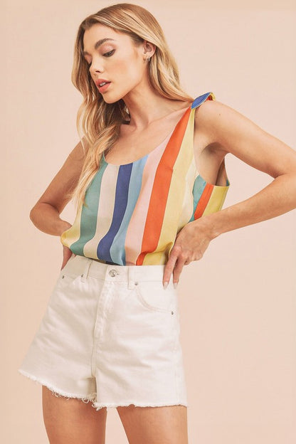 AEMI & Co. Colorful Striped Gracie Tank with Tie Straps