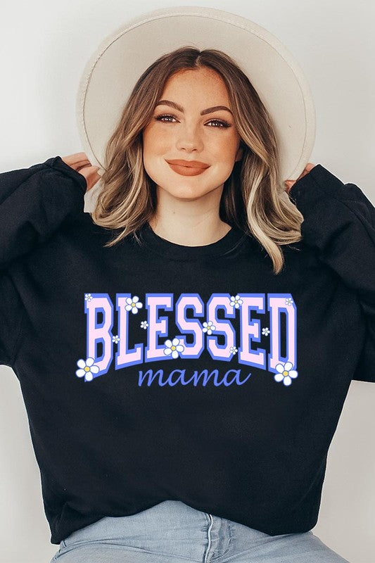 COLOR BEAR Blessed Mama Oversized Graphic Fleece Sweatshirts