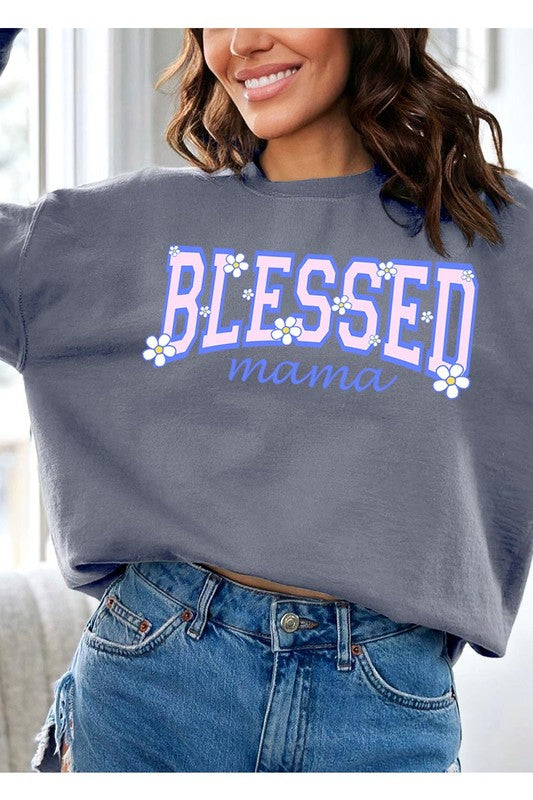 COLOR BEAR Blessed Mama Oversized Graphic Fleece Sweatshirts