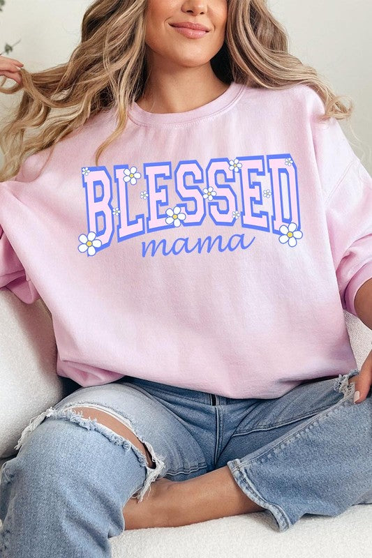 COLOR BEAR Blessed Mama Oversized Graphic Fleece Sweatshirts