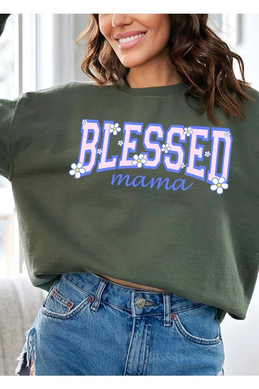 COLOR BEAR Blessed Mama Oversized Graphic Fleece Sweatshirts