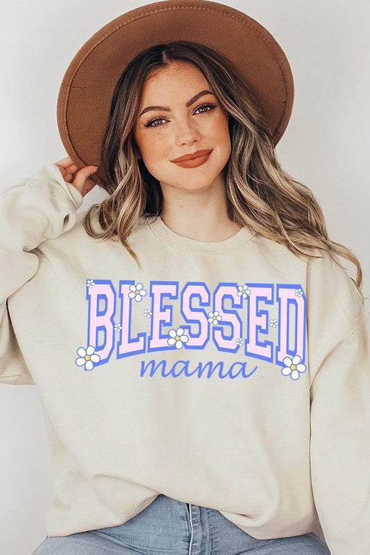 COLOR BEAR Blessed Mama Oversized Graphic Fleece Sweatshirts