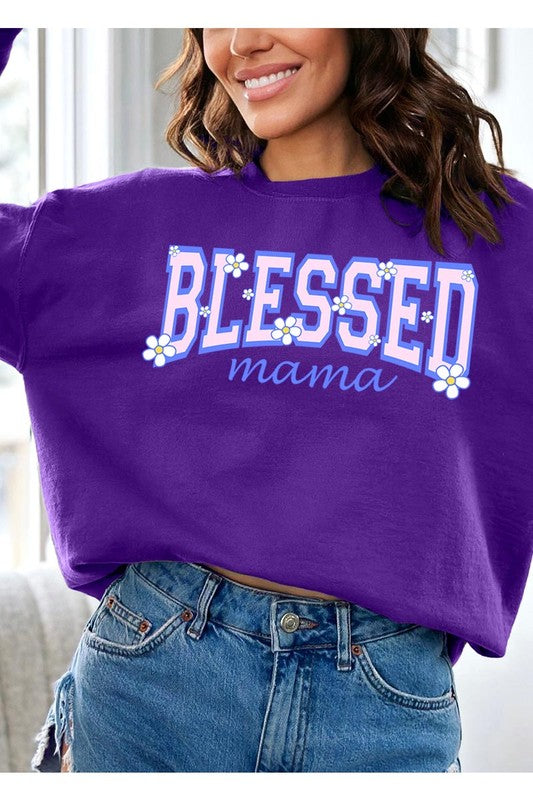 COLOR BEAR Blessed Mama Oversized Graphic Fleece Sweatshirts