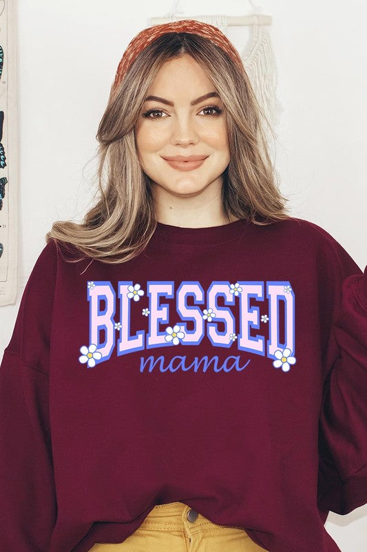 COLOR BEAR Blessed Mama Oversized Graphic Fleece Sweatshirts