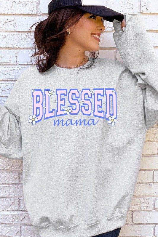 COLOR BEAR Blessed Mama Oversized Graphic Fleece Sweatshirts