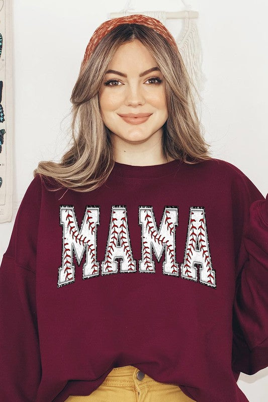 COLOR BEAR Baseball Mama Oversized Graphic Fleece Sweatshirts