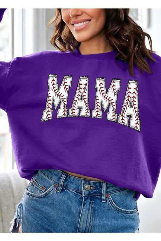 COLOR BEAR Baseball Mama Oversized Graphic Fleece Sweatshirts