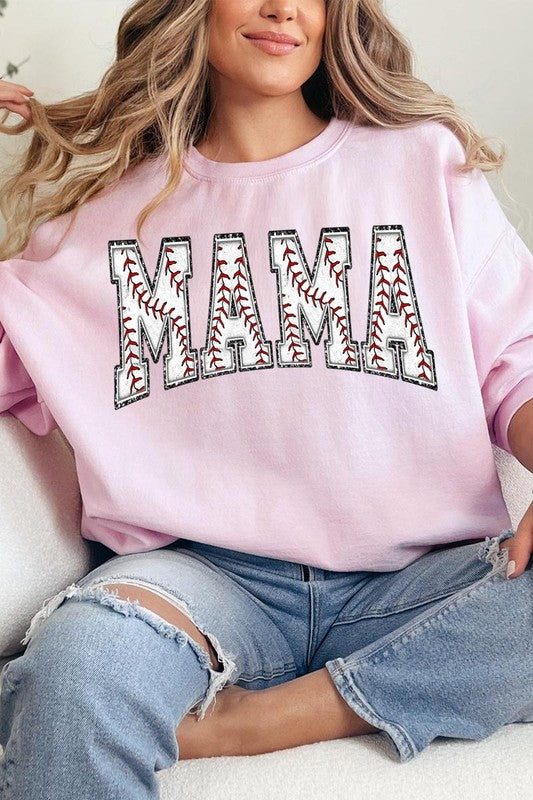 COLOR BEAR Baseball Mama Oversized Graphic Fleece Sweatshirts