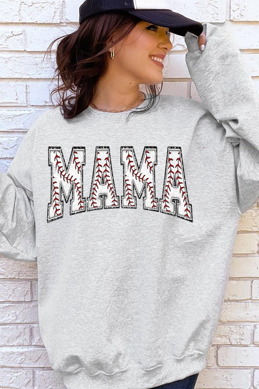 COLOR BEAR Baseball Mama Oversized Graphic Fleece Sweatshirts