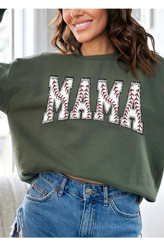 COLOR BEAR Baseball Mama Oversized Graphic Fleece Sweatshirts