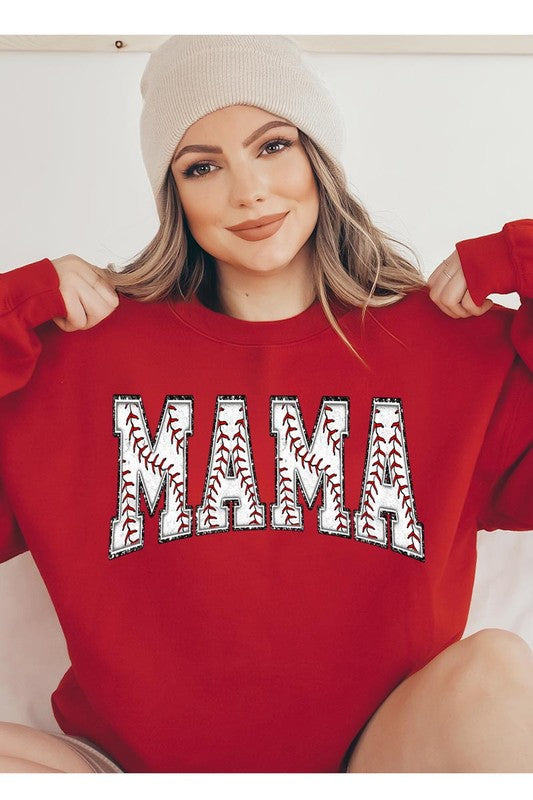 COLOR BEAR Baseball Mama Oversized Graphic Fleece Sweatshirts