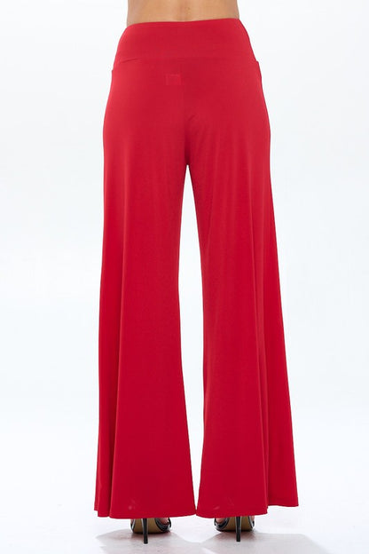 RENEE C. Red Solid Wide Leg Pants w/ Thick Waistband