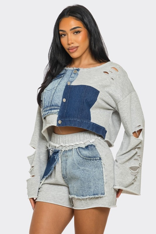 Urban Deconstructed Denim and Jersey Set