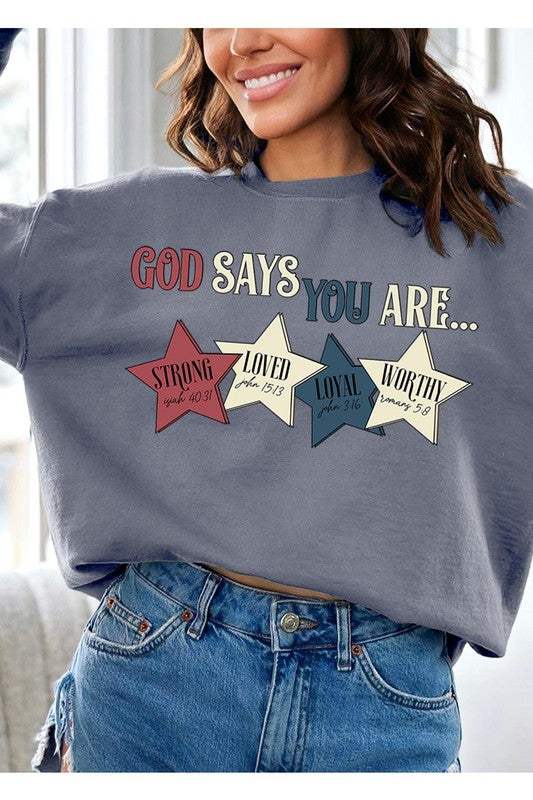 COLOR BEAR "God Says you are" Oversized Graphic Sweatshirts