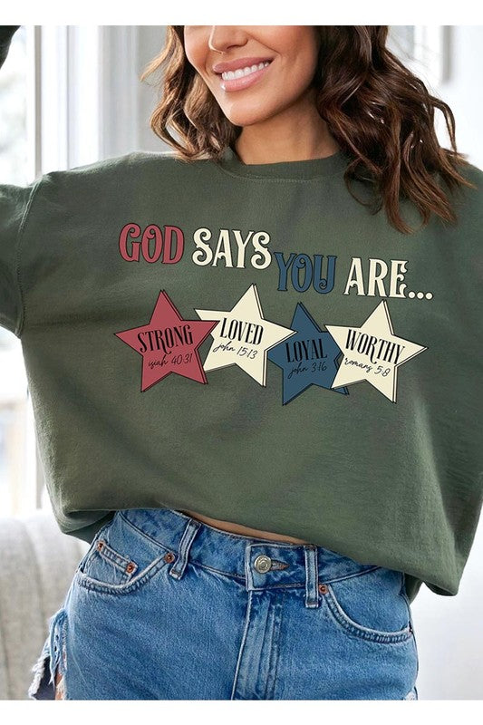 COLOR BEAR "God Says you are" Oversized Graphic Sweatshirts